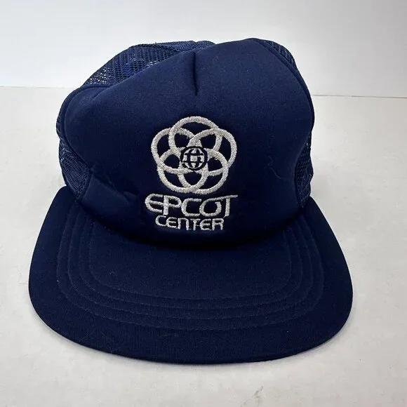 Vintage Disney Epcot Center Trucker Hat SnapBack Blue/Silver - Picture 1 of 5